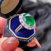 Processamento e Personalização de Anel Aberto Fashionável de Turmalina Esmeralda para Mulheres, Anel Oval Exquisito, Único, Exagerado e de Alto Padrão