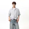 Camisa de Manga Longa Listrada Estilo Retrô Americano Nasa para Homens, Marca Tendência Primavera e Verão, Modelagem Solta, Camisa Jaqueta Casual Versátil para Casais