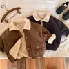 Chaqueta Gruesa Personalizada para Niños Otoño e Invierno Nuevas Llegadas Niños y Niñas Canalé Más Terciopelo Estilo Bebé Versión Coreana Solapa Exterior