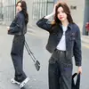 Conjunto de Dos Piezas de Chaqueta de Mezclilla para Mujer 2025 Nuevo Estilo Otoño Moda Estilo Diosa Petite Traje de Alta Gama