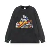 Camiseta de marca de streetwear con estampado de anime desgastado, talla grande, hombros caídos, talla extra, manga corta de verano, manga larga