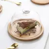 Nova Bandeja de Madeira Estilo Minimalista com Tampa de Vidro Transparente à Prova de Poeira, Prato Criativo para Bolo, Mesa de Sobremesas, Prato de Frutas Multi-Tamanho