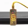 Pingente Thangka Pequeno em Aço Titânio Pintado à Mão Ouro Signo do Zodíaco Santo Padroeiro Deus Amarelo da Riqueza Passado e Presente Buddha Portátil Amuleto Colar