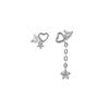 Pendientes de diamantes asimétricos huecos con destellos de amor, temperamento dulce, diseño de pendientes en forma de corazón de red de hadas súper, sentido de la marea