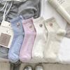 Calcetines Bordados de Oso para Mujer, Algodón Puro, Suaves, Amigables con la Piel, Cómodos, Calcetines Elásticos, Hilo, Transpirables, Calcetines Casuales para Mujer, Lindos