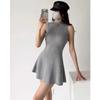 Vestido de Punto sin Mangas con Cuello Mao Estilo Francés, Puro y Sensual, Sexy Vestido Corto de Tirantes A-Line que Ciñe la Cintura, Moderno