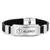 Pulsera de Acero Inoxidable con Logo Médico Estrella de la Vida Pulsera de Silicona para Diabéticos Pulsera Negra Pulsera Casual