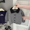 Traje Feminino Estilo Coreano Estilo Preppy Cardigã de Tricô com Gola de Bebê Saia Plissada Meia Moda para Passeio Primavera e Outono