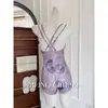 Jugosa UvaMorado Elegante Traje de Baño Enterizo Floral para Mujer, de Tirantes, Talla Petite, Traje de Baño de Natación