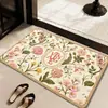 Tapete de Entrada de Banheiro Floral Retro Americano de Luxo Leve, Tapete Resistente à Sujeira e ao Desgaste, Tapete Absorvente Antiderrapante de Terra de Diatomáceas