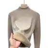 Venta al por mayor transfronteriza otoño e invierno coreano cuello semi-alto forro polar grueso cálido manga larga suéter una pieza terciopelo interior top para mujer