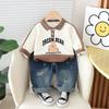 Roupas infantis roupas de primavera para meninos 2024 Novo estilo ocidental camisola de lapela terno bebê primavera manga comprida roupas infantis moda