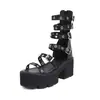 Sandálias Romanas de Sola Grossa Retrô Novos Sapatos Sandálias de Tira para Viagem de Comércio Exterior Sandálias de Tira Aberta com Rebites Salto Alto 4340 Plataforma de Água Cano Alto