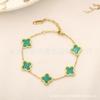 Pulsera de Trébol de Cinco Flores de Acero de Titanio de Venta Caliente Transfronteriza, Moda Versátil para Mujer, Pulsera de Trébol de la Suerte de Oro de 18K, Joyería al por Mayor