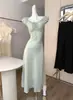 Shisanxing~Vestido Largo de Lunares 2026 Verano Nuevo Estilo Volantes Cuello en V Diseño de Corbata Vestido Adelgazante