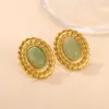 Pendientes de Acero Inoxidable con Goteo de Aceite de Piedra Natural Estilo Vintage Transfronterizos, Pendientes Metálicos Geométricos de Gota de Agua Clásicos Franceses Joyería