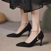 Tacones altos negros de aguja puntiaguda para mujer 2023 otoño nuevo gamuza boca poco profunda zapatos de una sola capa gran cantidad Congyou