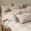 Juego de ropa de cama de cuatro piezas estilo B&B de algodón lavado y lino de algodón, funda de edredón de algodón puro, juego de ropa de cama de tres piezas para cama individual de dormitorio estudiantil