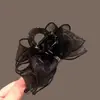 Presilha de Cabelo com Laço de Renda Super Fada com Toque de Luxo, Presilha de Garra Exquisita com Strass Preto, Novo Modelo 2023 Presilha de Tubarão