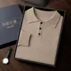 Suéter masculino de cashmere, adequado para outono e inverno, estilo business casual, alta elasticidade, tamanho grande, camisa de manga longa, gola polo, camisa de malha