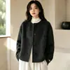 Casaco de Lã Marrom com Gola Redonda Feminino Outono Inverno 2026 Lançamento Novo Cardigan de Lã Dupla Face Estilo Chanel Top Confortável