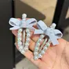 Clip de pato de perla azul claro dulce y etéreo con lazo, pasador de horquilla con diamantes de imitación, clip para flequillo, clip lateral, accesorio para el cabello