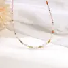 Set de collar y pulsera de circonita de terrón de azúcar de colores y perla de agua dulce, cadena de clavícula de perlas apilable, versátil, fresco y de lujo ligero