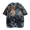 Nova Camiseta Tendência Estilo Coreano Marca 240g Pesada Tie-Dye Padrão Irregular Algodão Puro Suporta Impressão e Compra em Grupo
