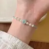 Pulseira de Pérolas Água-Marinha com Sensação Fresca de Verão para Mulheres Colar de Luxo Leve de Alto Padrão Joia de Mão Exquisita de Nicho