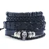 Pulsera Tejida de Cuero Personalizada con Perla de Calavera de Aleación Simple y Creativa Set de Tejido DIY Cabeza de Fantasma