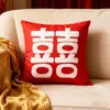 Almohada para Recién Casados, Roja, Decoración Sencilla para Habitación de Boda, Dormitorio, Sala de Estar, Cojín para Sofá, Almohada Atmosférica, Sensación Festiva