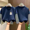 Camiseta de Manga Larga Falsa de Dos Piezas para Niños 2026 Nueva Primavera y Otoño Camiseta Básica de Algodón Puro para Niños Ropa de Otoño para Niños Mayores