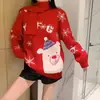 Suéteres de casal para o Natal, unissex, modelagem solta, estilo casual, gola redonda, tricô pulôver, outono/inverno, design de floco de neve e urso polar