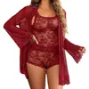 Comercio Exterior Transfronterizo Europeo y Americano Lencería Sexy Encaje Transparente Tallas Grandes Camisola Bata Conjunto Adecuado para Ropa Exterior Venta al por Mayor