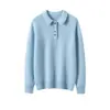 Suéter de Cashmere Puro Novo Outono 2026 Feminino Gola Polo Pulôver Botão Tricô Suéter Espesso Mantendo o Calor