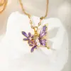 Collar de perlas de flor de mariposa con goteo de aceite, cadena para la clavícula estilo chica dulce francesa, accesorio de nicho de lujo ligero chapado en oro de acero de titanio