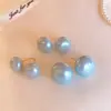 Aretes de Perla Grandes Redondos Planos tipo Shijia, Elegantes Aretes de Perla con Resorte de Ola Menta para Primavera y Verano