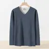 Ropa interior térmica de lana de oveja de peso pesado y seda de morera para hombre, conjunto de camiseta de manga larga con cuello en V sin costuras, forro polar de doble cara, ropa de otoño y pantalones