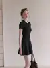 Impresionante vestido tipo camiseta de manga corta con cuello polo negro para mujer, para verano, entallado en la cintura, adelgazante, elegante y lindo