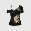 Moda Femenina 2026 Nuevo Estilo Ins Tendencia de Calle Alta Harajuku Estampado Camiseta de un Hombro Ropa Transfronteriza Gótica