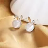 Nuevos Pendientes de Conejito Lindos con Piedra Ojo de Gato para Mujer Pendientes Retro Tendencia China Pendientes de Lujo Ligero Venta al por Mayor