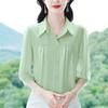 Blusas de Chiffon para Mulheres de Meia-Idade, Moda Verão 2025 para Novas Mães, Camisas de Manga Três Quartos, Tamanhos Grandes