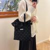 Bolsa de Lona de Mano con Pliegues y Volantes Estilo Ins de Corea del Sur Dulce Linda Bolso de Hombro de Chifón Bolso Tote de Gran Capacidad para Mujer