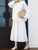 Camisa Blanca de Cuello Redondo con Volantes Estilo Retro Francés de Lino Tencel para Mujer Verano Otoño Estilo Perezoso Holgado D0155