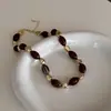 Colar de Contas Ovais Cor de Café, Corrente para Suéter de Luxo Leve de Nicho, Corrente Elegante de Alta Qualidade Vintage para Clavícula, Corrente de Pescoço de Alta Qualidade para Mulheres