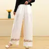 Pantalones Cortos de Pierna Ancha Holgados Adelgazantes Casuales Artísticos Retro Bordados Estilo Étnico Algodón y Lino de Otoño e Primavera del Sudeste Asiático