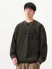 Roupas Masculinas Fengshe / Moletom Pesado 400g Listrado para Homens, Estilo Americano, Gola Redonda, Bolso no Peito, Casual Solto, Blusa de Manga Longa para Outono e Inverno