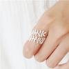 Anillo de plata de ley s925 con forma de hoja y diamantes incrustados, abierto, estilo coreano, joyería de plata de ley ajustable en dos colores.