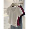 Camiseta Feminina de Manga Curta Camiseta Feminina de Verão Slim-fit Curta Top Slim-fit Pequena Camiseta Feminina com Clavícula