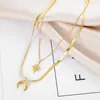 Diseño de Nicho Collar de Doble Capa Estrella de Seis Puntas Luna Cadena para Clavícula de Mujer Tendencia Popular ins Estilo Frío Simple Multicapa